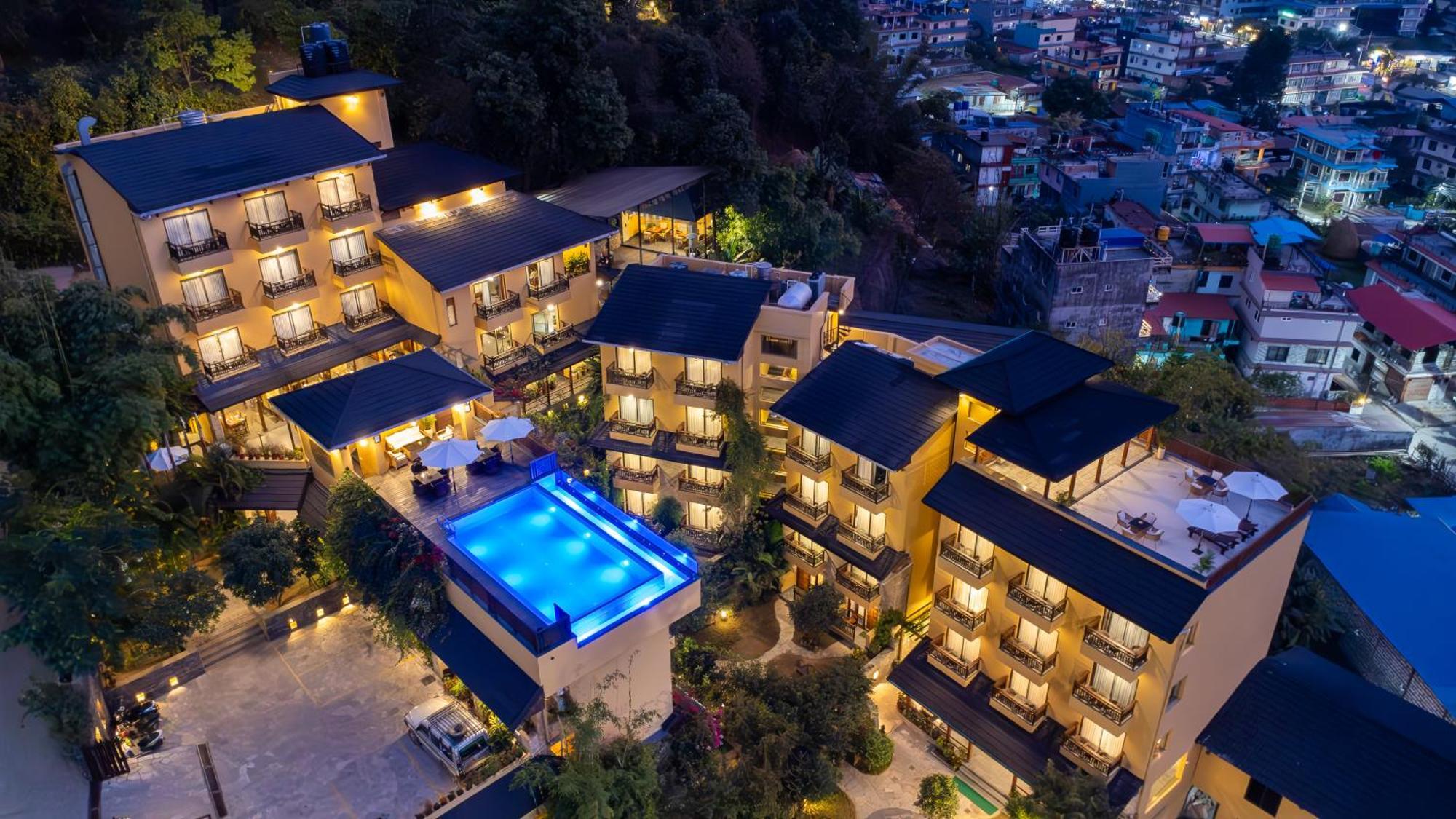 Bar Peepal Resort โพคารา ภายนอก รูปภาพ Aerial view of the hotel